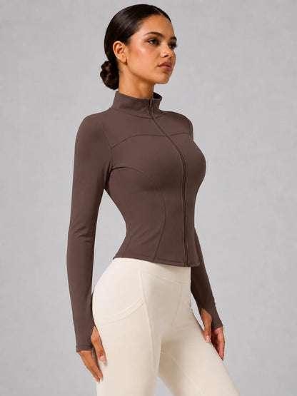 Women's Full-Zip Yoga Jacket, Slim Fit Long Sleeve Athletic Top with Thumb Holes, Lightweight Stretchy Workout Jacket for Run