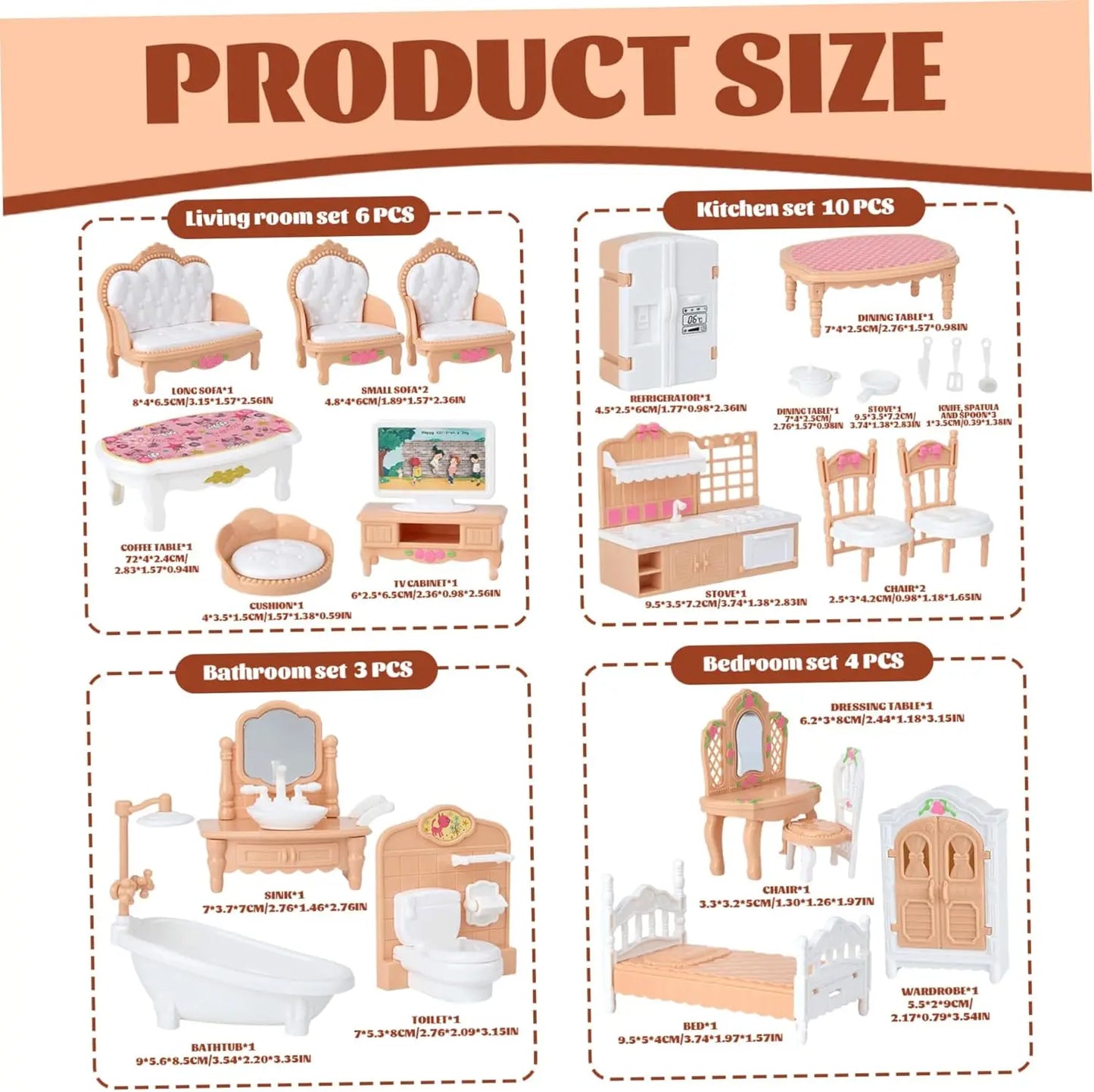Miniature Dollhouse Furniture Kitchen Living Room Bedroom Bathroom Doll House Furniture Pretend Play Dollhouse Miniatures