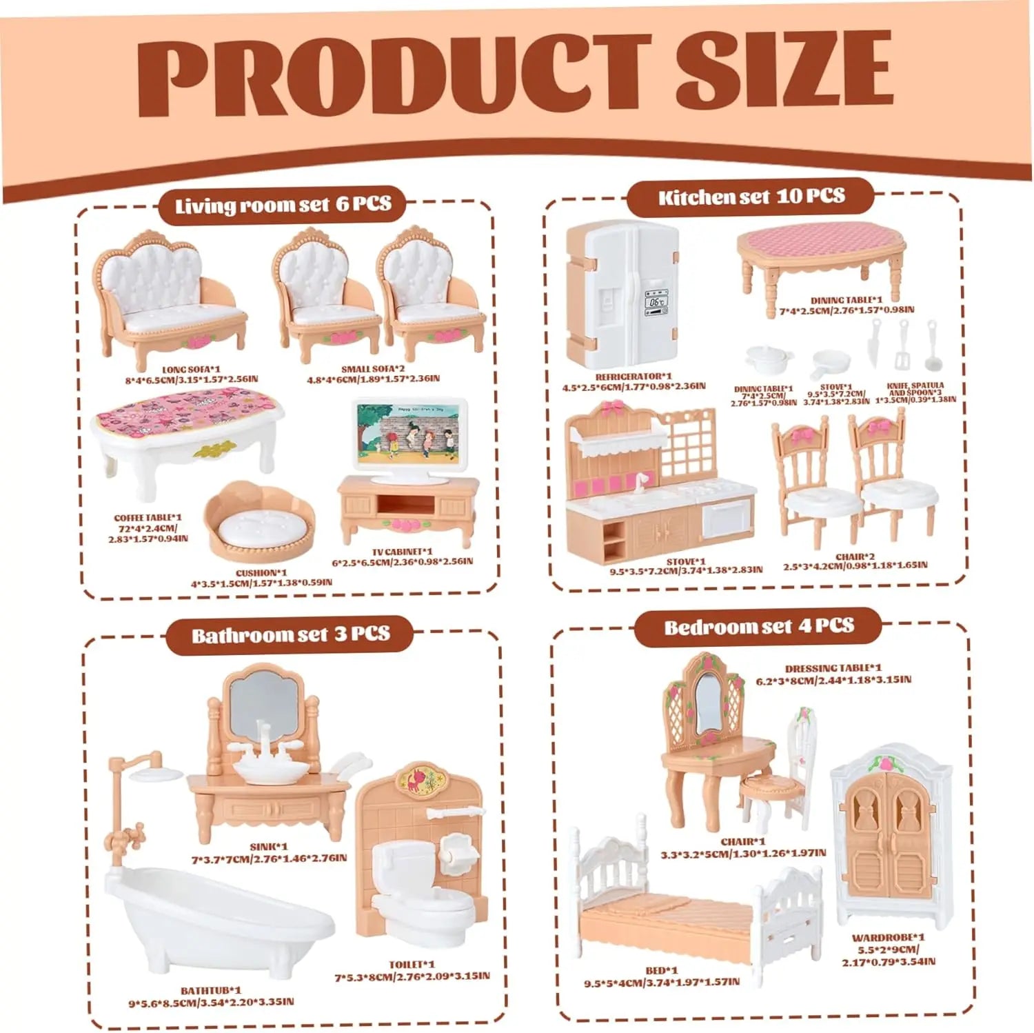 Miniature Dollhouse Furniture Kitchen Living Room Bedroom Bathroom Doll House Furniture Pretend Play Dollhouse Miniatures