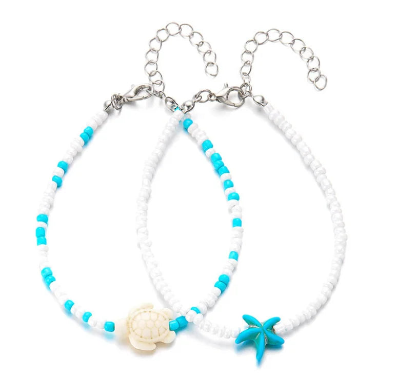 Beach Bead Anklet for Women Jewelry Retro Fashion Beads Stone Pendant Ankle Chain