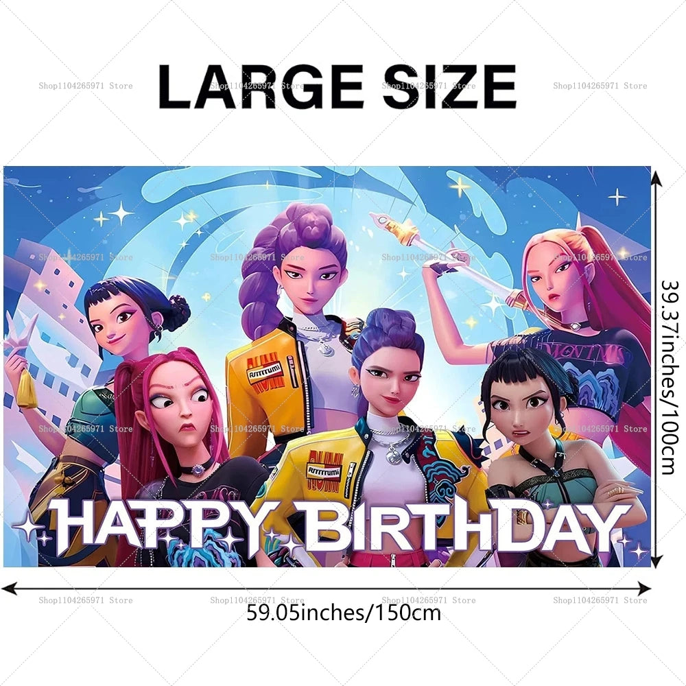 Hot KPop Demon Hunters Backdrop Door Banner Kids Adult Birthday Party Decorations Baby Shower Photo Booth Background Props - 