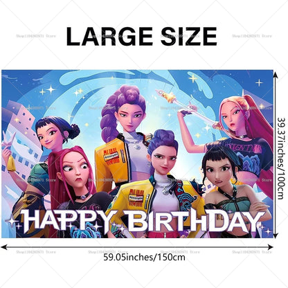 Hot KPop Demon Hunters Backdrop Door Banner Kids Adult Birthday Party Decorations Baby Shower Photo Booth Background Props