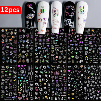 8pc 3D Mixed Color Heart Nail Stickers Valentines' Day Sweet Red Pink Love Selfadhesive Nail Decoration Decals Manicure Suppl