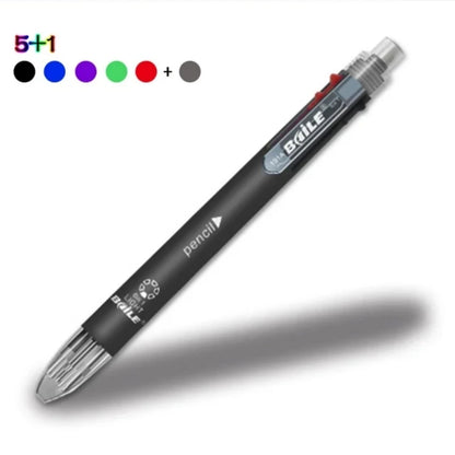 6 In 1 Multicolor Ballpoint Pens 5 Colors Ball Pen 1 Automatic Pencil With Eraser For School Office Writing Supplies Statione