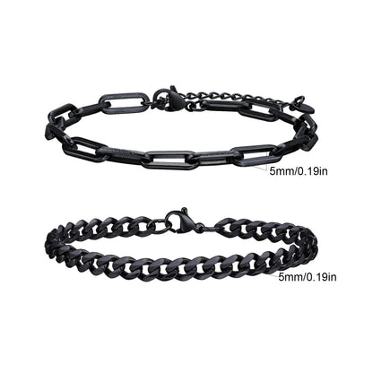 2pcs Men's Chain Bracelets,Stainless Steel Silver Gold Black Color Twist Rope Chain Wristband,Trendy Cuban Link Chains Gift -
