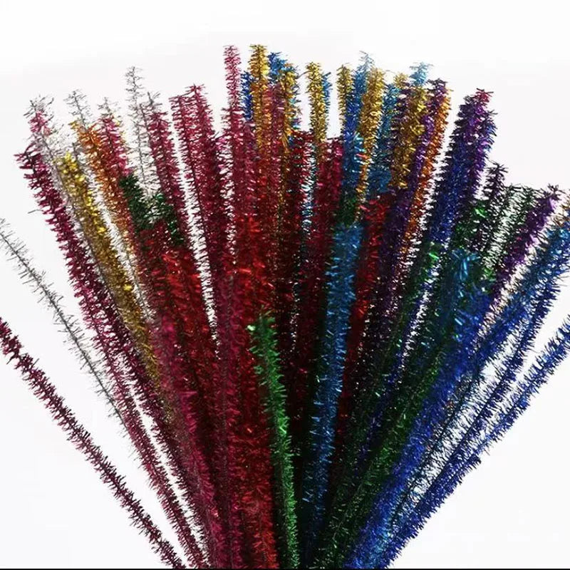 10/50/100 Glitter Chenille Stem Pipe Cleaner Plush Metal Foil Stem Wire Sticks for Kids Educational DIY Craft Supplies Toy Cr