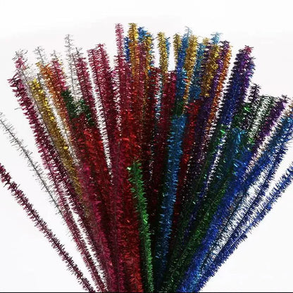10/50/100 Glitter Chenille Stem Pipe Cleaner Plush Metal Foil Stem Wire Sticks for Kids Educational DIY Craft Supplies Toy Cr