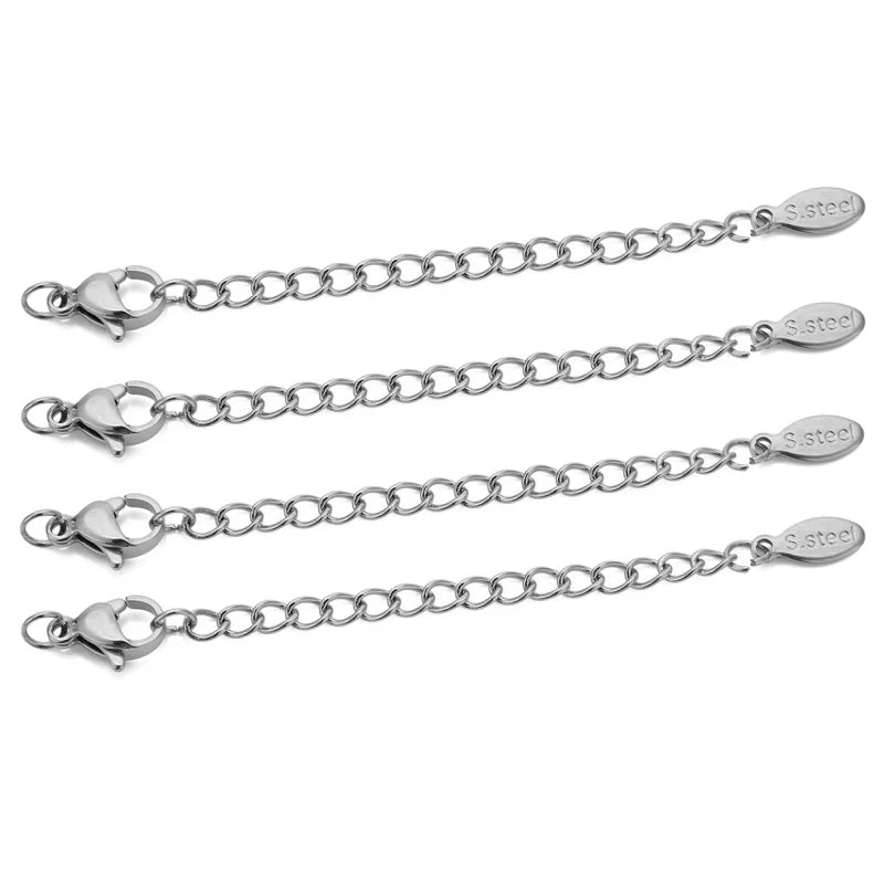 10pcs Stainless Steel Extension Chains with Lobster Clasps Connector Link Necklace Tail Making DIY Bracelet Accessories Suppl
