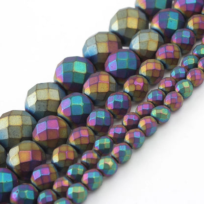 Natural Stones Rhodium Rose Gold Plated Hematite Round Loose Mineral Beads for Bracelet DIY Jewelry Making 15inch 2/3/4/6/8/1