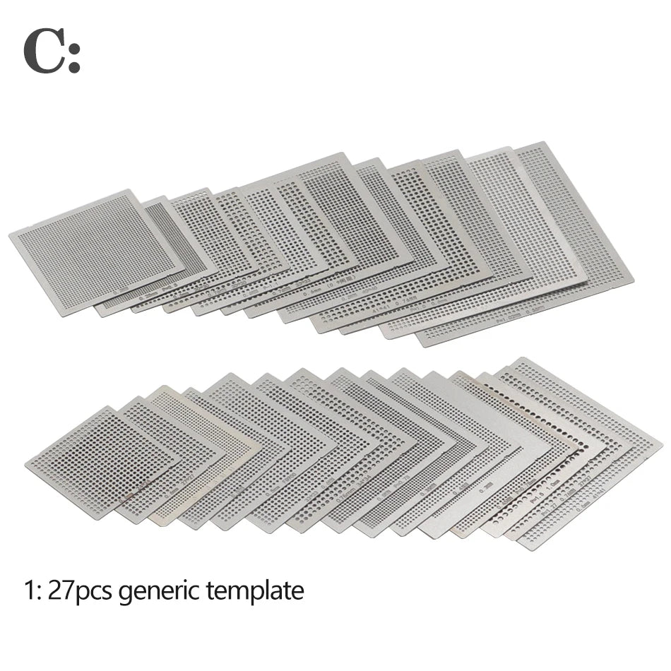27Pcs /16pcs/10pcs BGA general template Universal Direct Heated Stencils For SMT SMD Chip Rpair and easy support - 27pcs temp