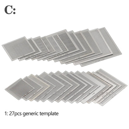 27Pcs /16pcs/10pcs BGA general template Universal Direct Heated Stencils For SMT SMD Chip Rpair and easy support - 27pcs temp