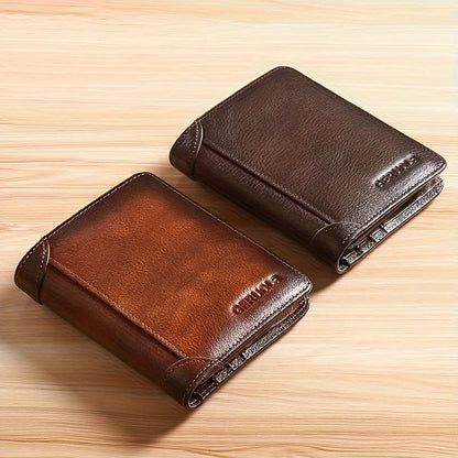 GERUOLA Slim RFID Shielded Genuine Leather Wallet for Men-Multifunctional ID & Credit Card Holder Dark Brown with Embellishme