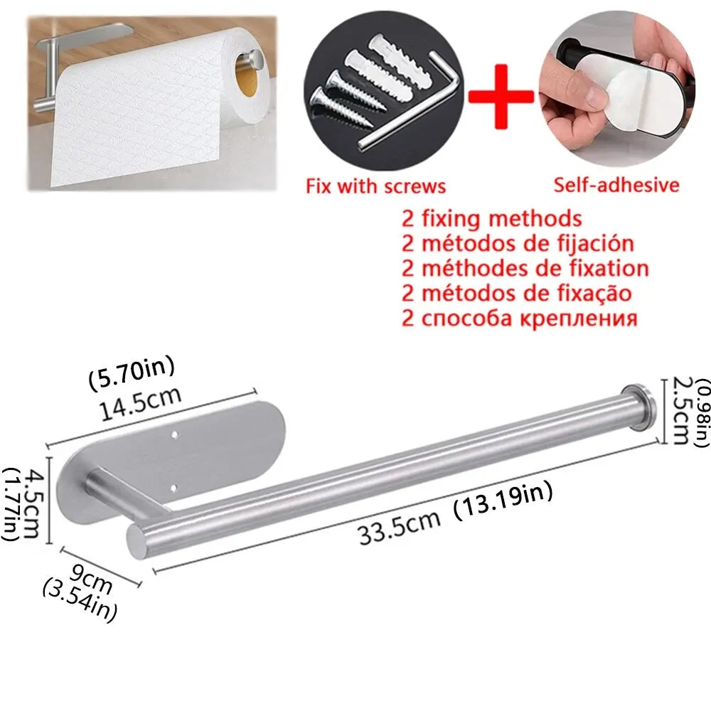 Kitchen Paper Towel Holder Adhesive Tissue Hanger Toilet Roll Paper Dispenser Cabinet Storage Napkin Rack Bathroom Accessorie