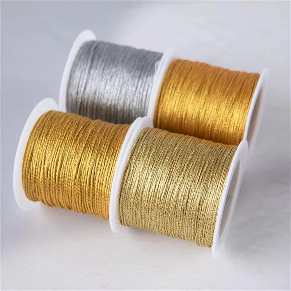Gold/Silver Thread Macrame Cord Rope Bracelet Necklace Braided String For DIY Tassel Beading Shamballa String Supplies