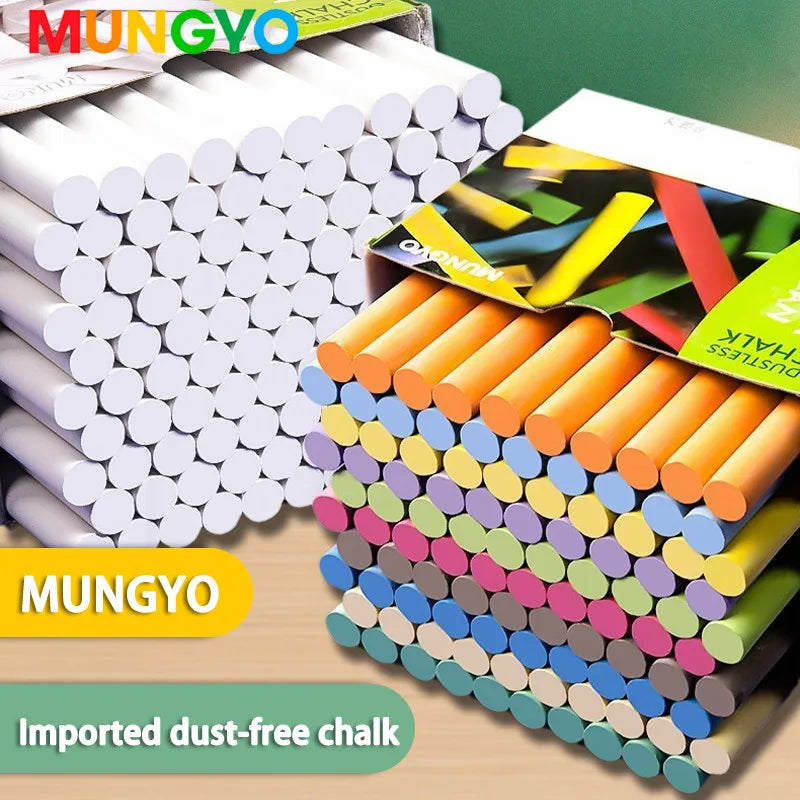 MUNGYO Dustless Chalk Colored / White Non-Toxic Dust-Free Vibrant Blackboard 10Pcs Kids Teachers Students office