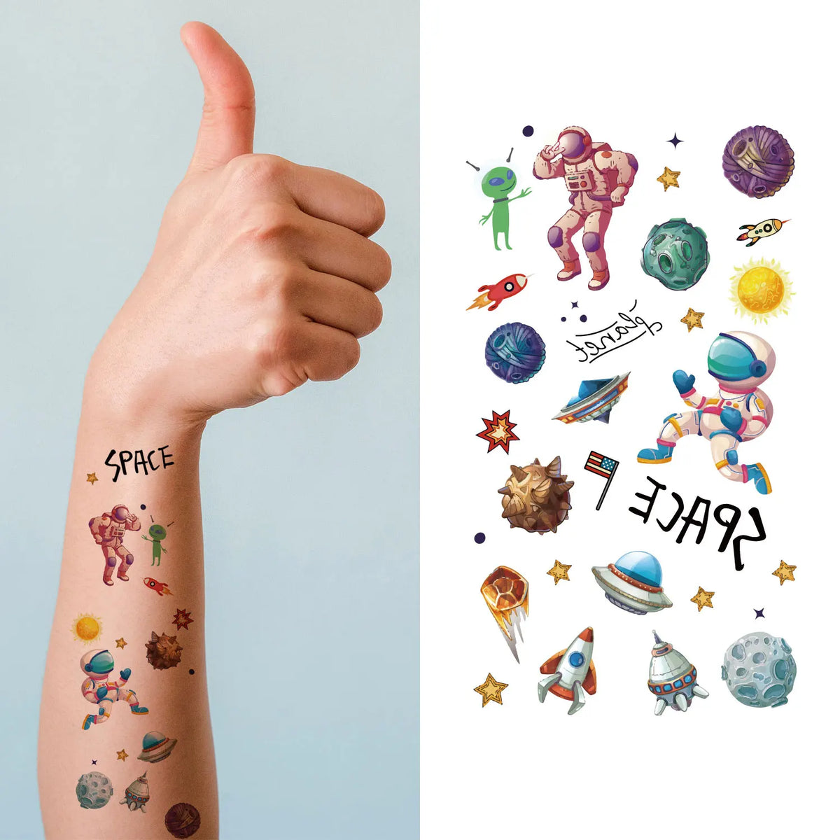 30pcs Cute Cartoon Tattoo Stickers, Unicorn, Animal, Mermaid, Car Wheel Boat, Space Robot, Fruit, Pirate, Butterfly Elf Tatto