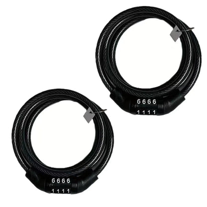 Bicycle Lock with 4-Digit Password, Anti-Theft Lock, Bicycle Safety Accessories, Steel Cable Bicycle Lock - black  2pcs