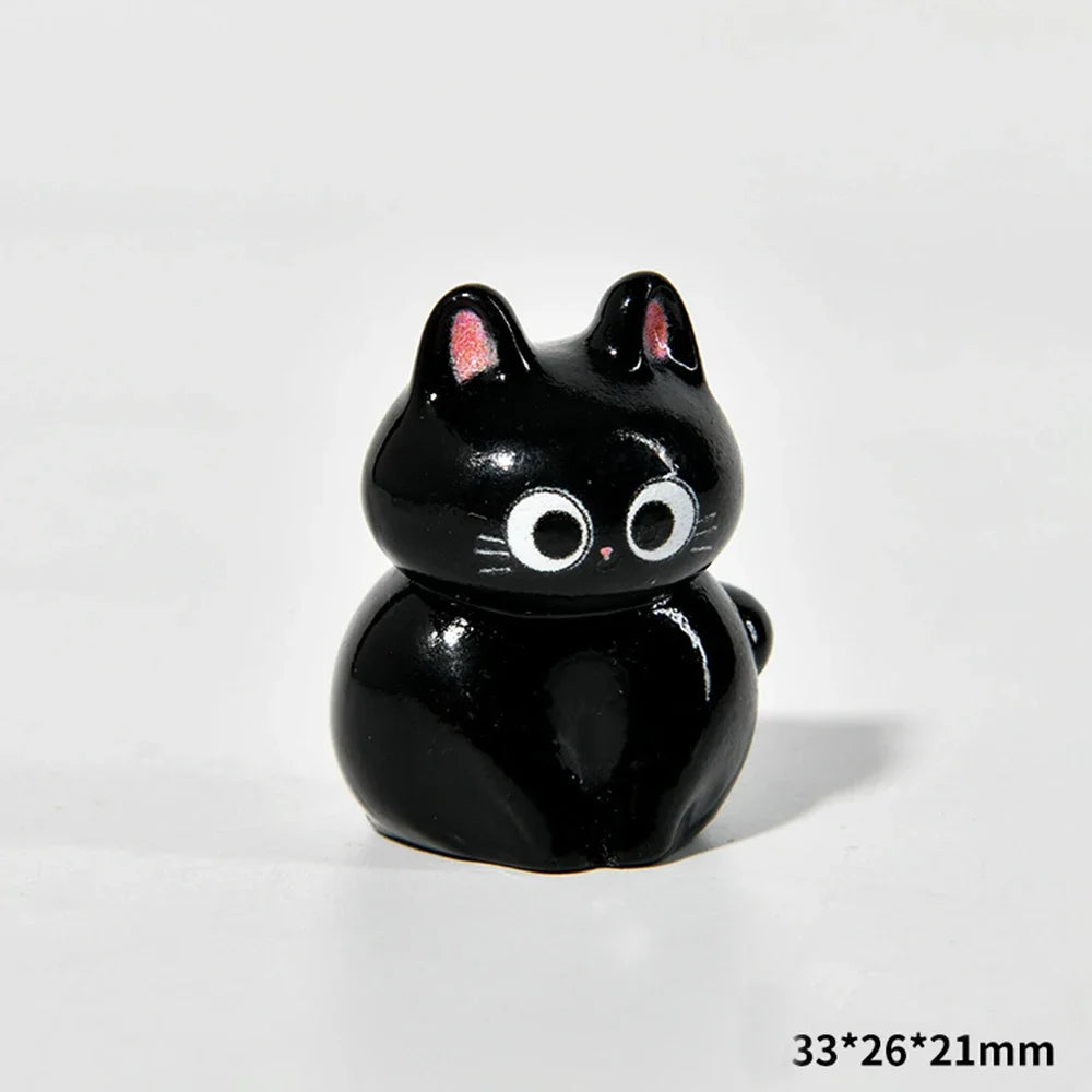 Estatueta de gatos de resina de desenho animado, mini gatinho, ornamentos para casa, criativo, desktop, carro, montado,