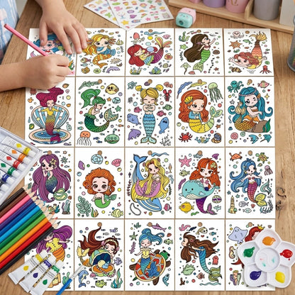 Children Coloring Cards Set 20PCS Mermaid Theme DIY Art Painting Kit For Kids