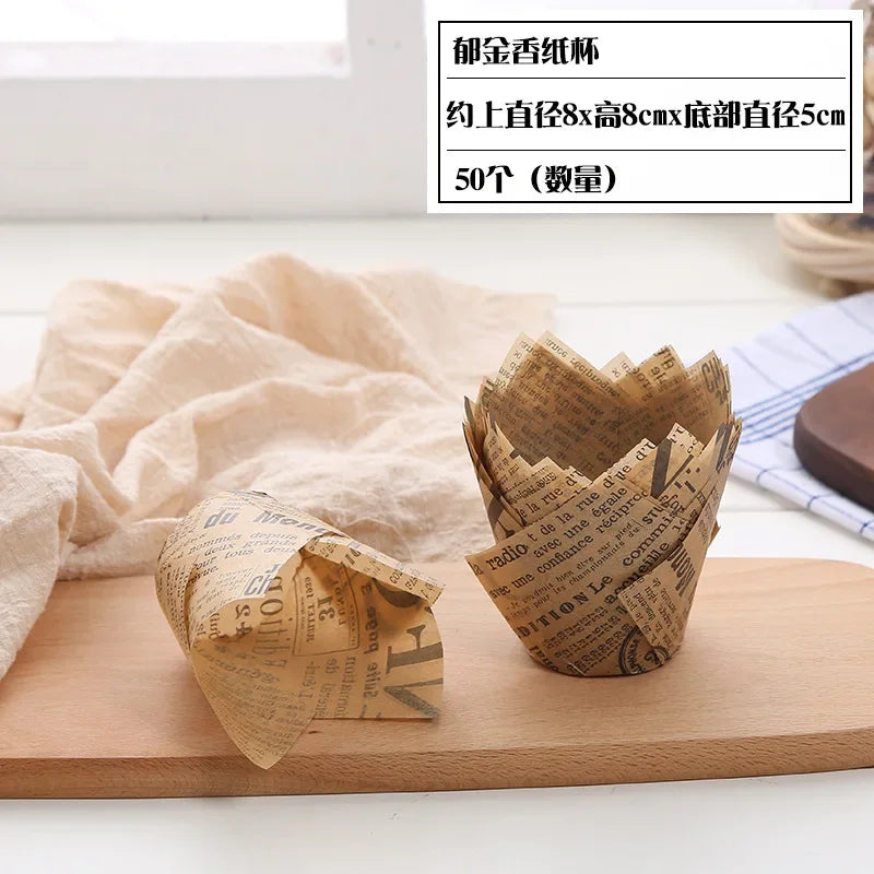 50pcs Tulip Muffin Cupcake Paper Cups Oilproof Cupcakes Liner Baking Muffin Box Cup Cake Decorating Tools Muffin Wrap Cases