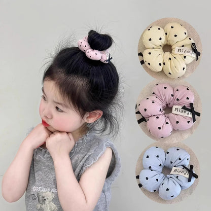 1PC Cute Flower - Shaped Hair Scrunchies for Kids, Heart - Printed Elastic Hair Ties, Sweet Hair Accessories for Girls