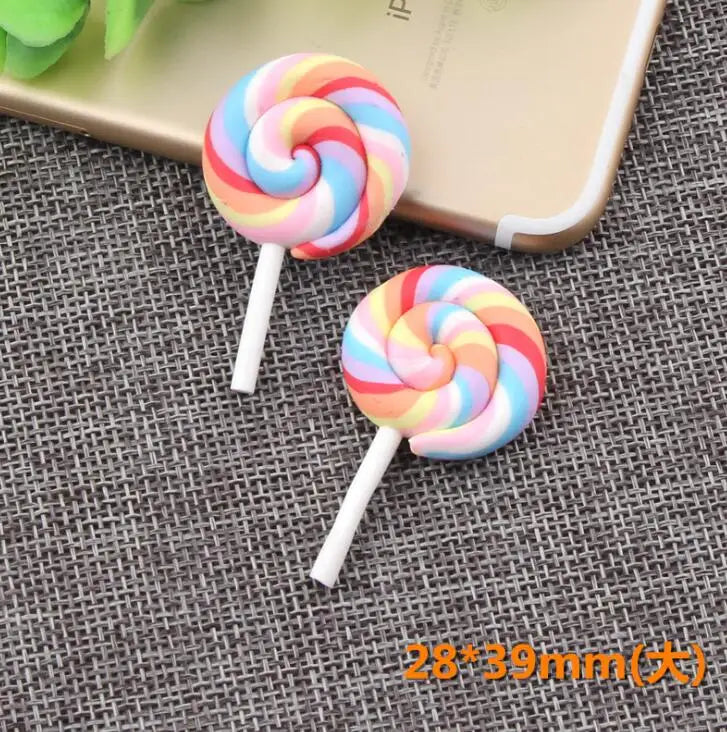 10pcs /lot Beauty Kawaii Rainbow lollipop Candy Polymer Clay Cabochons Flatback For DIY Phone Decoration