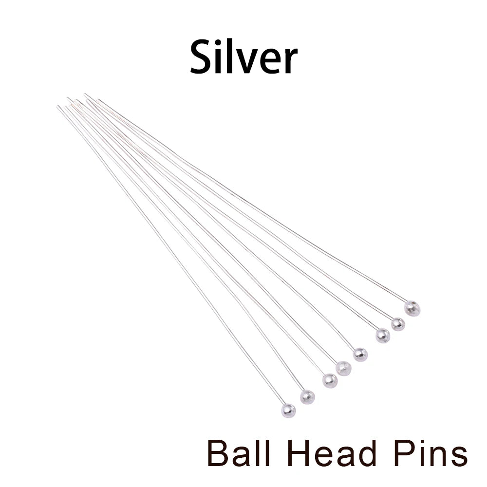 100-200Pcs/Lot 10-70mm Heads Eye Flat Head Pin Gold Plated Ball Head Pins for Jewelry Findings Making Accessories Supplies