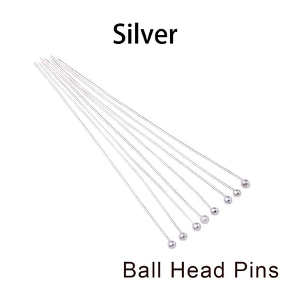 100-200Pcs/Lot 10-70mm Heads Eye Flat Head Pin Gold Plated Ball Head Pins for Jewelry Findings Making Accessories Supplies
