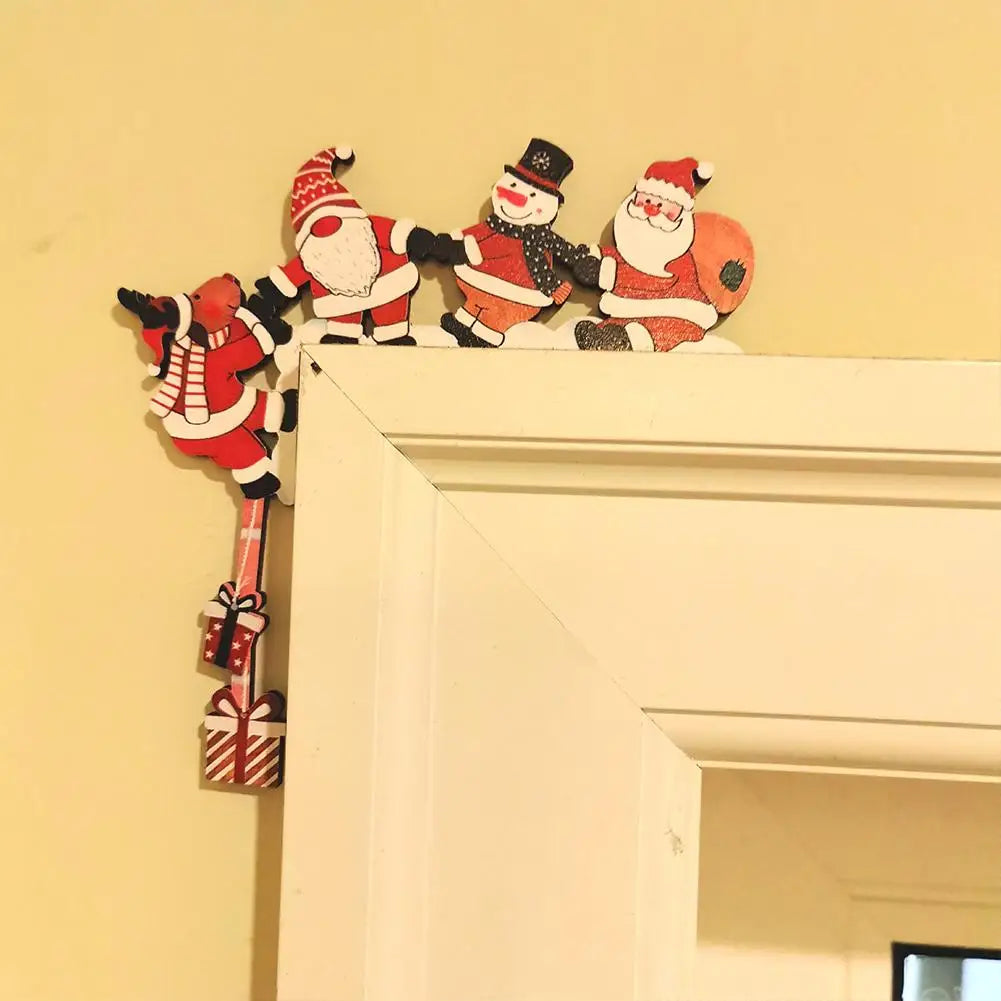 2026 New Wooden Santa Door Corner Decor Snowman Reindeer Pendant Christmas Cartoon Door Frame Decor Party Christmas Ornament