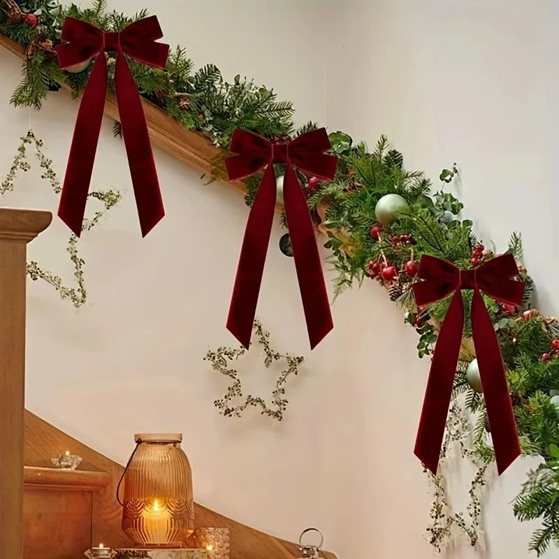 12 pieces of red velvet Christmas tree garlands - Festival gift loops for Christmas wreaths, decorations and folk handicrafts