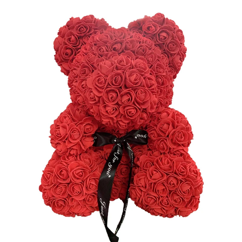 Red Rose Bear 40cm Bear Of Roses Artificial Flower Rose Teddy Bear For Women Valentine's Day Wedding Birthday Christmas Gift 