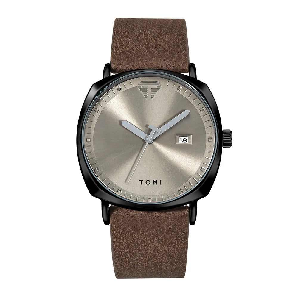 TOMI Men's Watch Minimalist Fashion Sports Watch Calendar Leather Casual Quartz Watch - Brown black