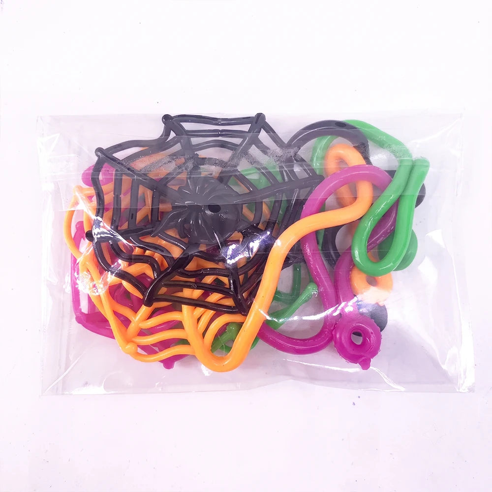 8/12/24Pcs Spider Party Favor Colorful Sticky Hands Spider Web Classroom Prizes Halloween Party Favor Spider Theme Birthday G