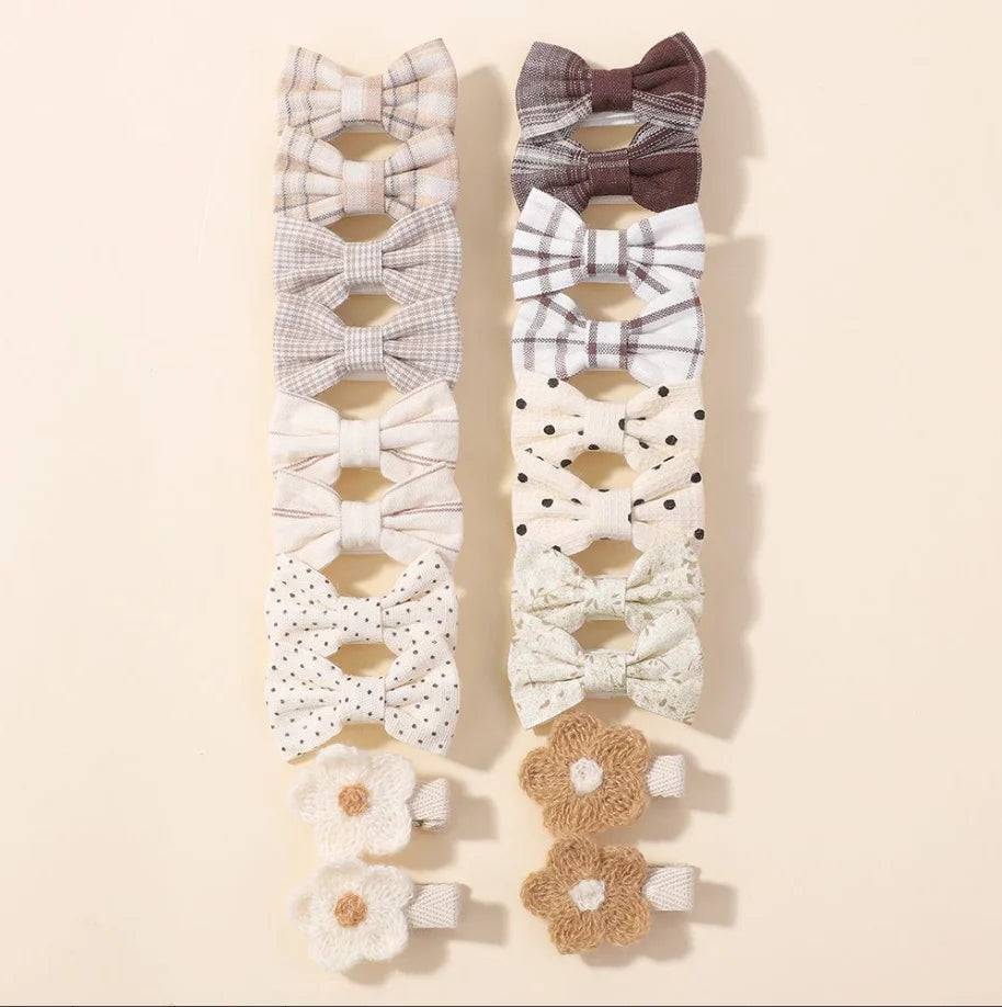 BABY BOWS 20Pcs/set Handmade Fabric Printed Barrette Boutique Mini Boutique Bangs Bow Hair Clip Ins Daisy Hairgripes - FJ4903