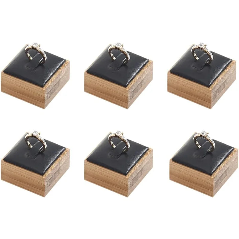 Ring Display Stands for Selling Square Bamboo Single Wood Ring Holder Organizer with Velvet Mat for Rings Trade