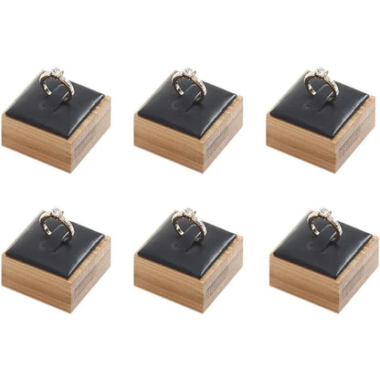 Ring Display Stands for Selling Square Bamboo Single Wood Ring Holder Organizer with Velvet Mat for Rings Trade - 6pcs black