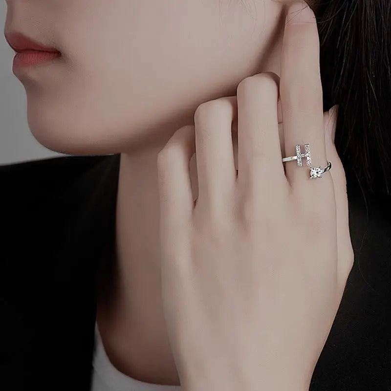Zircon Initial A-Z Letter Ring For Women Metal Adjustable Opening Ring Name Alphabet Female Wedding Gift Anillos Mujer