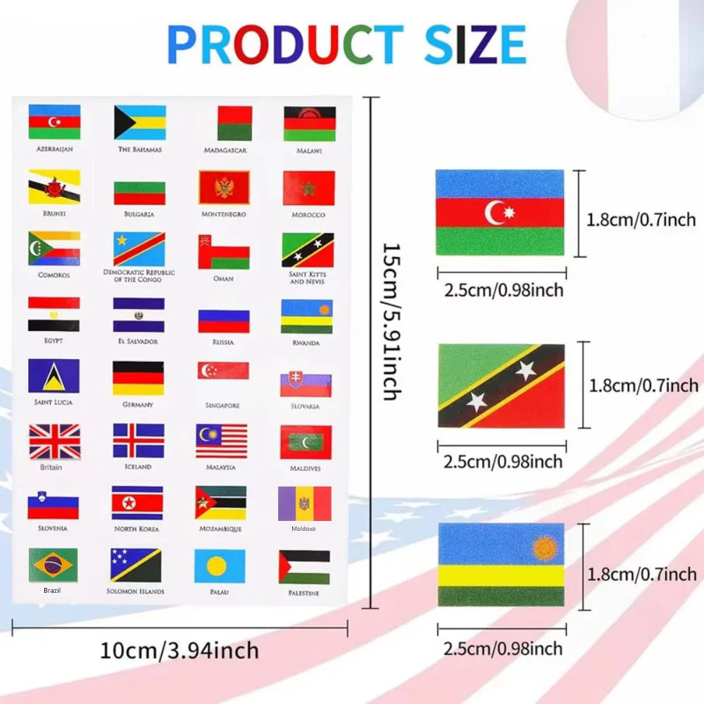 6 Sheets World Flag Stickers Self-Adhesive 192 Countries PVC Planner Travel Stickers Face Stickers for Theme Parties Journal