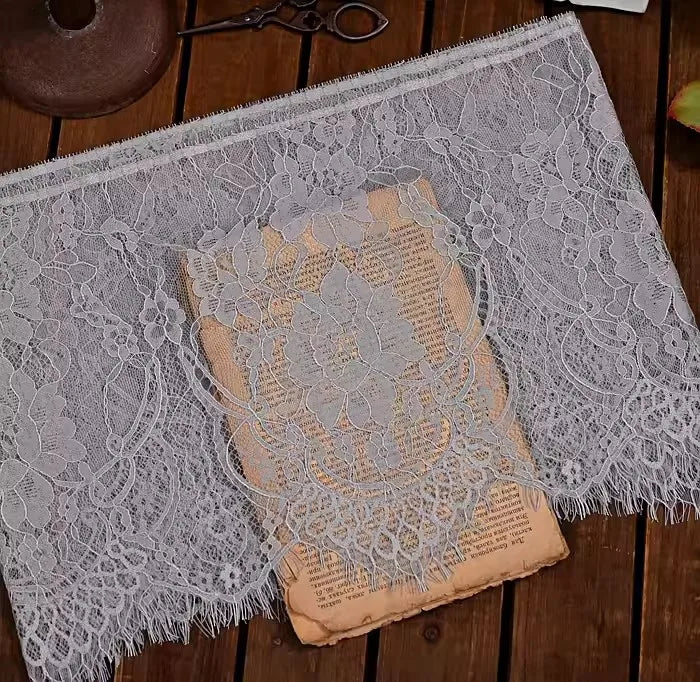 26cm Wide Eyelashes Lace Trim DIY Handmade Decoration Clothing Wedding Dress Lace Skirt Sleeve Accessories Fabric - light gre