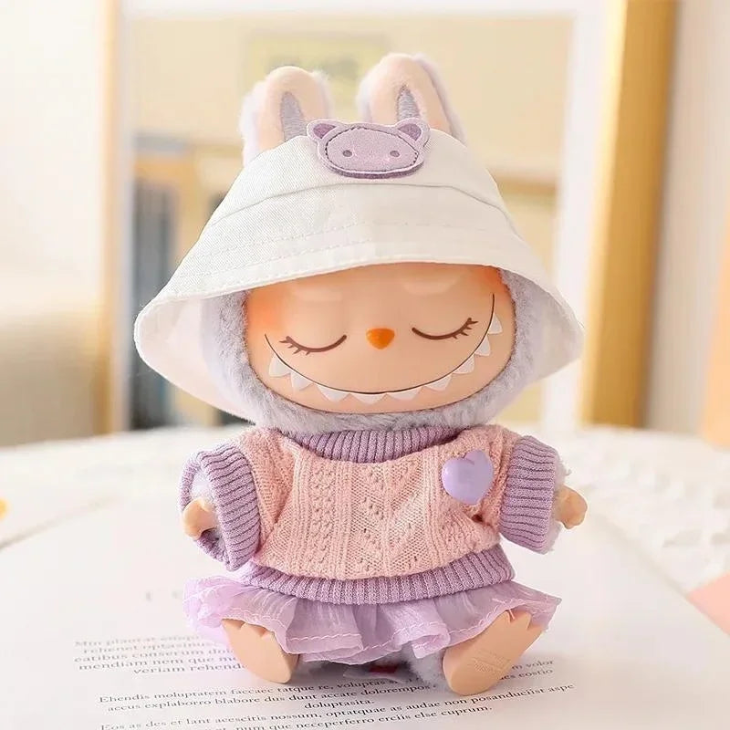 Mini Doll'S Clothes Outfit Accessories for 15-17cm Ropa Labubu & 10cm Cotton Doll Love Hoodie Pink Yarn Skirt Clothing no dol