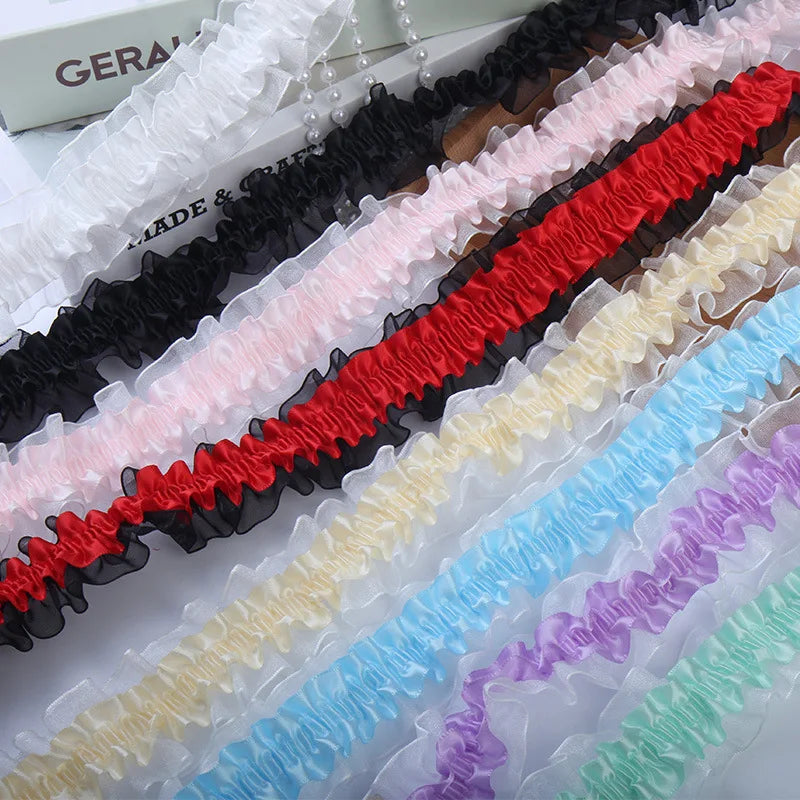 New 4cm Wide Pleated Lace Fabric Ita Bag Decorative Cute Lolita DIY Sewing Satin Ruffle Trim Ruffle Applique Clothes Bag Deco