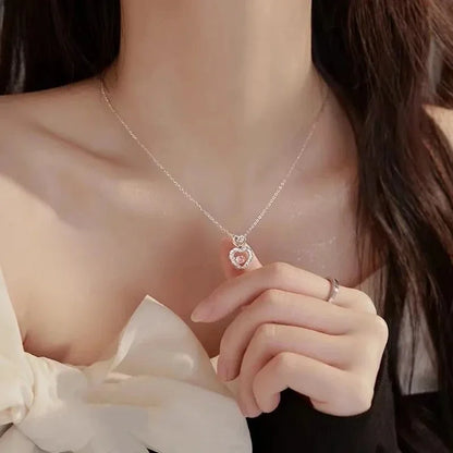 Korean Fashion Sweet Heart Shaped Necklace For Women Crystal Zircon Pendant Clavicle Chain Elegant Romantic Party Gift Jewelr