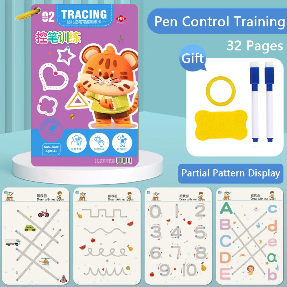 Reusable Pen Control Training Book for Children Magical Tracing Workbook Montessori Educational Calligraphy Practice Copybook