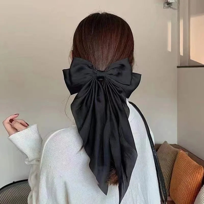 Solid Color Bow Ribbon Hair Clip New Women Large Bowknot Barrettes Women Ponytail Clip Headband Girls Hair Accessories Gift -