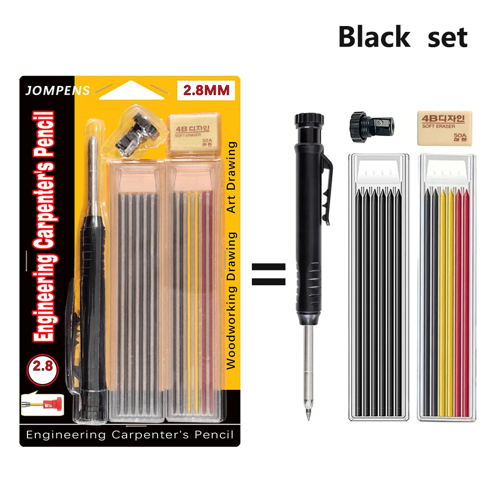 Solid Carpenter Pencil Set Woodworking Tools Mechanical Pencil 5 Colors Refill Construction Job Tools Carpentry Marking Scrib