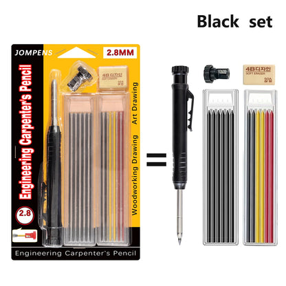 Solid Carpenter Pencil Set Woodworking Tools Mechanical Pencil 5 Colors Refill Construction Job Tools Carpentry Marking Scrib