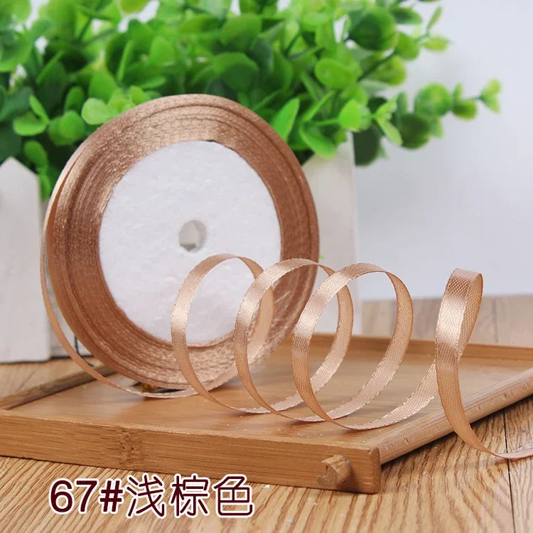 New (25 Yards/lot) 1/4''6mm Single Face Silk Satin Ribbon Wedding Decorative Ribbons Christmas Gift Wrap DIY Handmade Materia