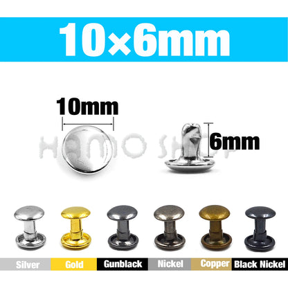 100Sets 5-15mm Metal Double Cap Rivets Stud Round Nail Rivet For Leathercraft Accessories Repair Shoes Bag Belt Clothing Garm