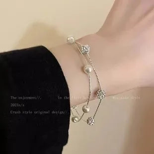Zinc Alloy Bracelet Sparkling Zircon Flower Bracelet Handmade Bracelet Alloy For Daily Wear Fashion Accessory Party - Double 