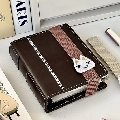 2 Binders A7 Notebook Detachable Loose-Leaf Dark Brown Notepad Portable Faux Leather Schedule Planner, With 80 Pages
